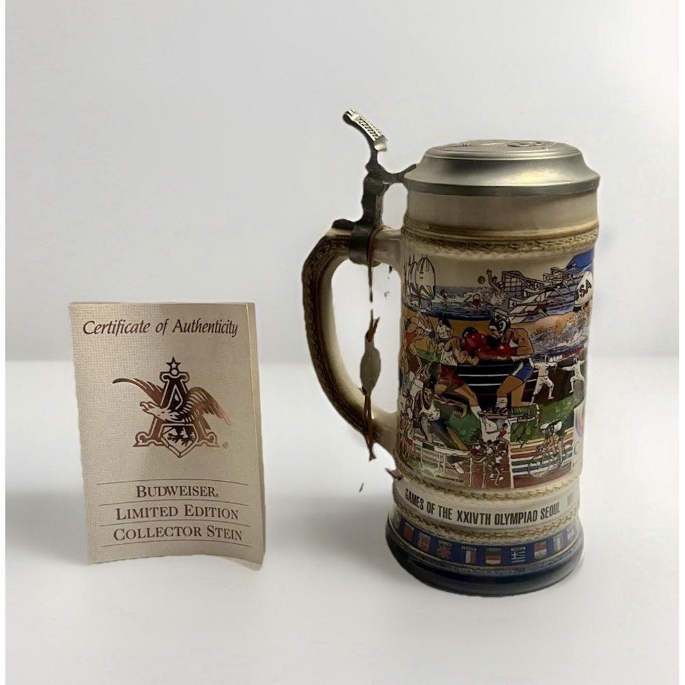 Authentic Gerz Made In Germany Vintage Anheuser-Busch 1988 Olympic Lidded Stein